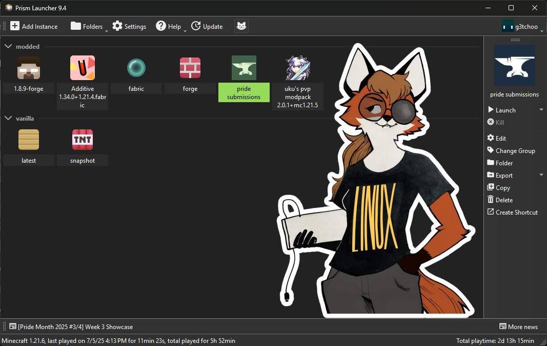 Main manu of Prism with a picture of Xenia in the background